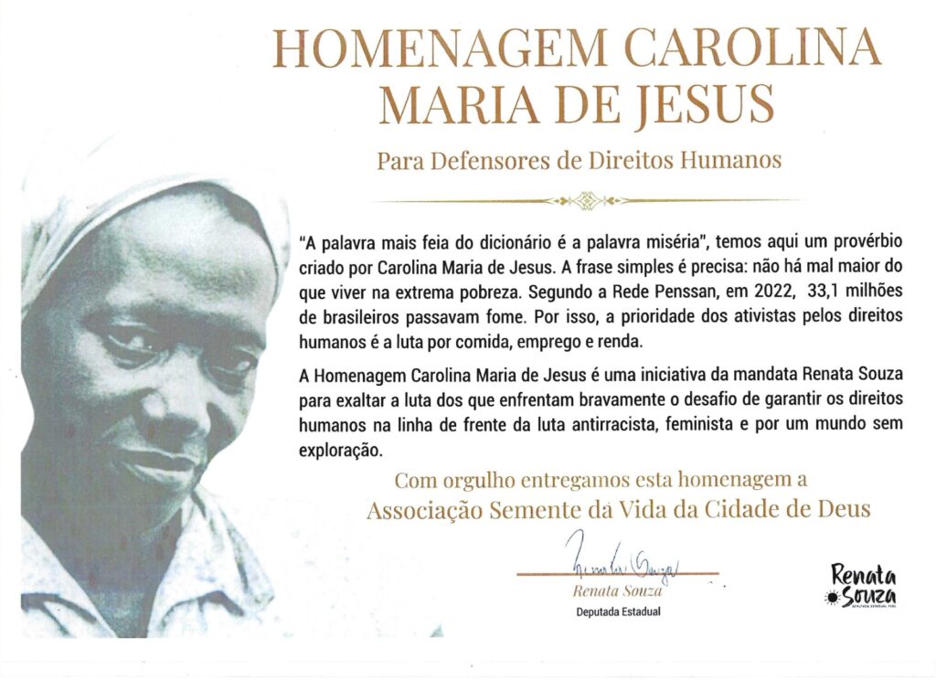 Homenagem Maria Carolina de Jesus de Direitos Humanos